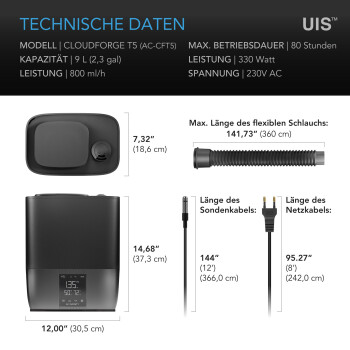 AC Infinity CLOUDFORGE T5 luchtbevochtiger 9 liter met intelligente regeling