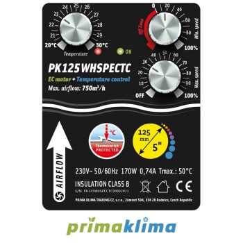 Prima Klima Whisperblower EC-TC Buisventilator snelheids- en klimaatregeling 800m³/h ø125mm